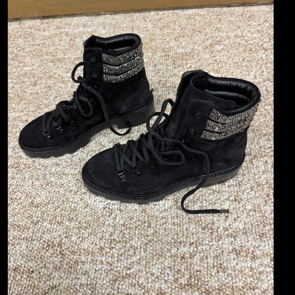 Jimmy Choo Eshe Suede Hiking Boot Black Size 38.5 - Picture 3 of 8